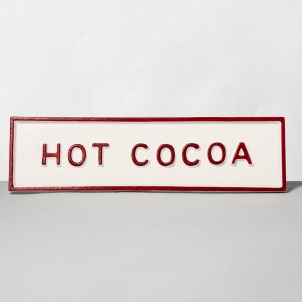 HEARTH & HAND NWT metal ‘hot cocoa’ tabletop decor -red/white -11x3